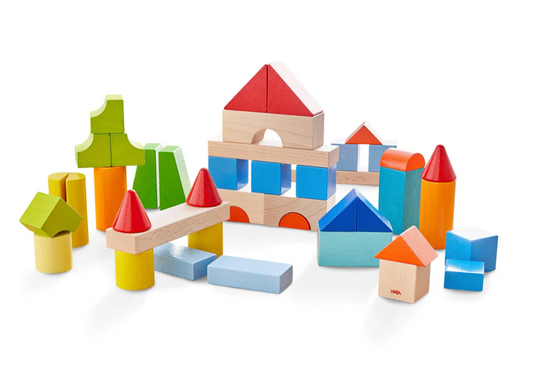 Colored Wooden Building Blocks - 46 Piece Set